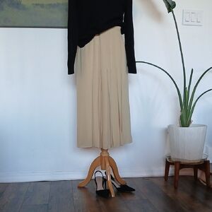 Adrienne Vittadini Camel Pleated Silk Chiffon Midi Skirt